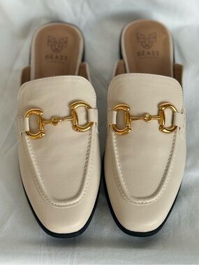 Women's Cream Leather Horsebit Mules